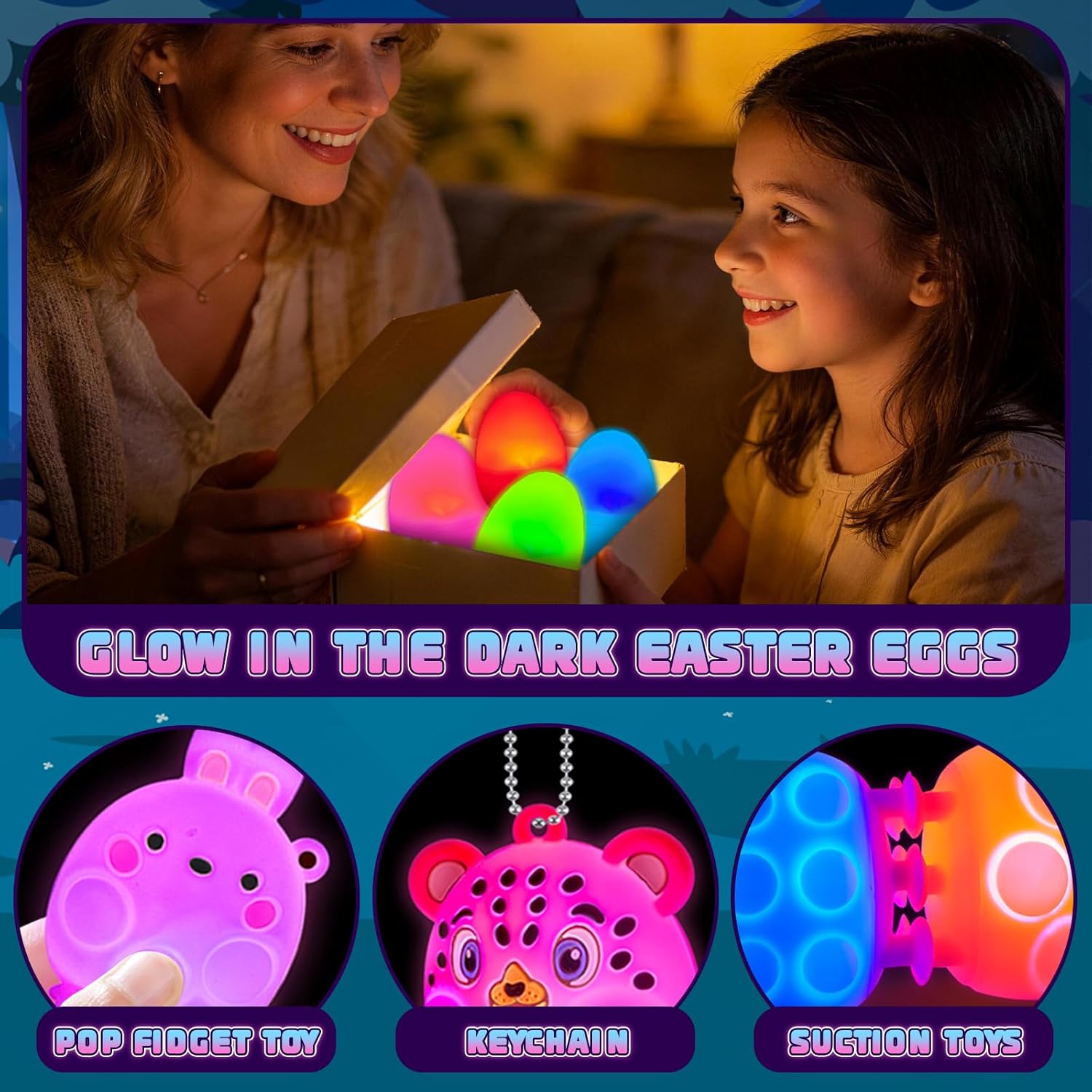 Prefilled Easter Eggs with Light Up 3D Animal Pop Toys, 24 Pack Easter