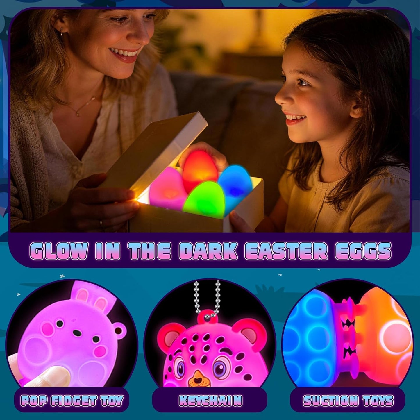 Prefilled Easter Eggs with Light Up 3D Animal Pop Toys, 24 Pack Easter Eggs Filled, Easter Basket Stuffers for Toddler Eggs Hunt, Glow in The Dark Easter Egg, Easter Gifts for Kids