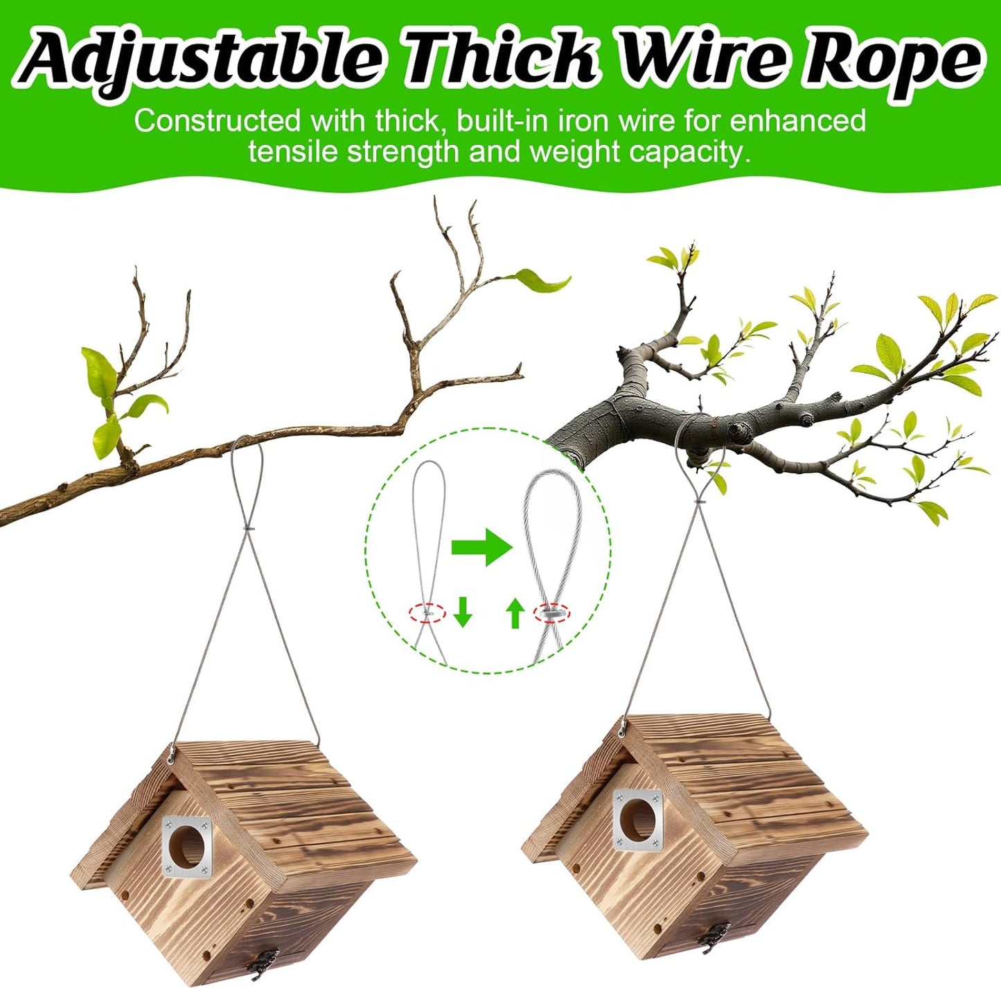 Dreyoo 1 Pack Wren House with Metal Guard, 1-1/8'' Entrance Hole Hanging Wren Bird Houses for Outside for Nesting with Air Vents, Pine Wood for Chickadees, Charcoal