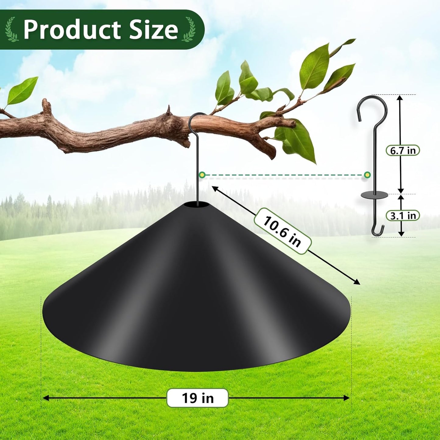 Gtongoko 19 Inch PP Squirrel Baffle for Bird Feeder Outside Hanging Bird Feeder Umbrella Guard Hanging Squirrel Proof for Shepherd Hooks or Pole Black 1 Pack