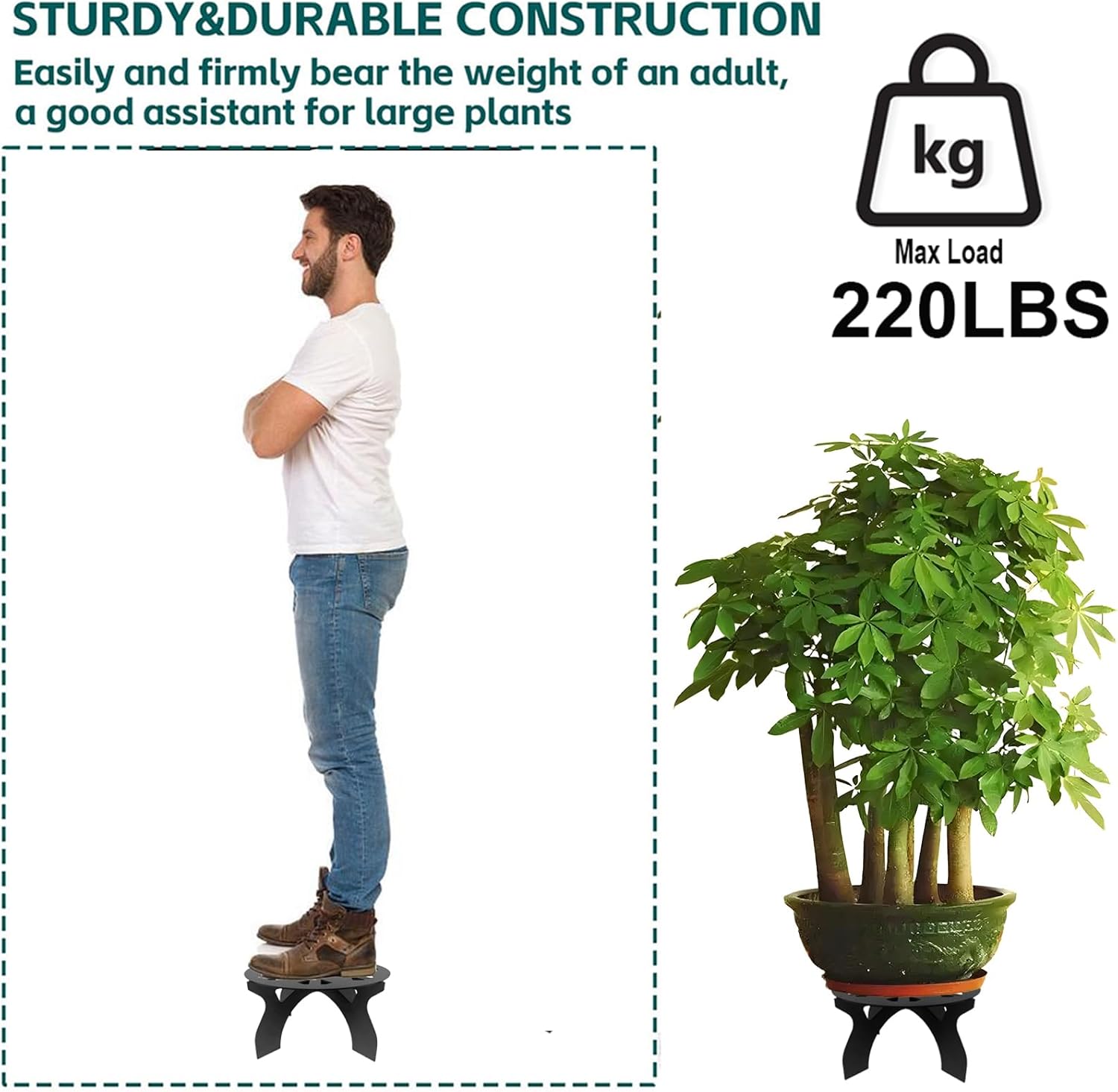 2 Pack Metal Plant Stand for Indoor and Outdoor Use – 220LB load Capac