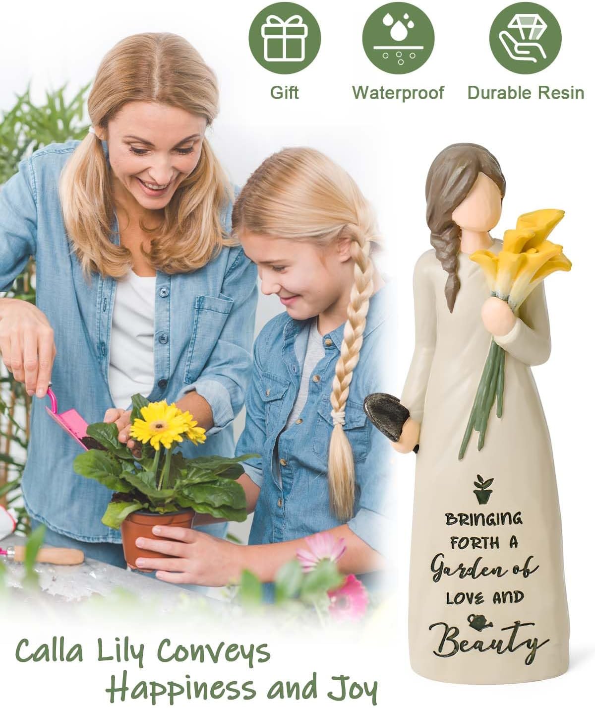 Gardening Gifts for Women, Garden Gifts for Mom, Sisters, Friends, Calla Lily Gift for Gardeners, New Home Gift Ideas, Unique Sculpted Hand-Painted Figurine