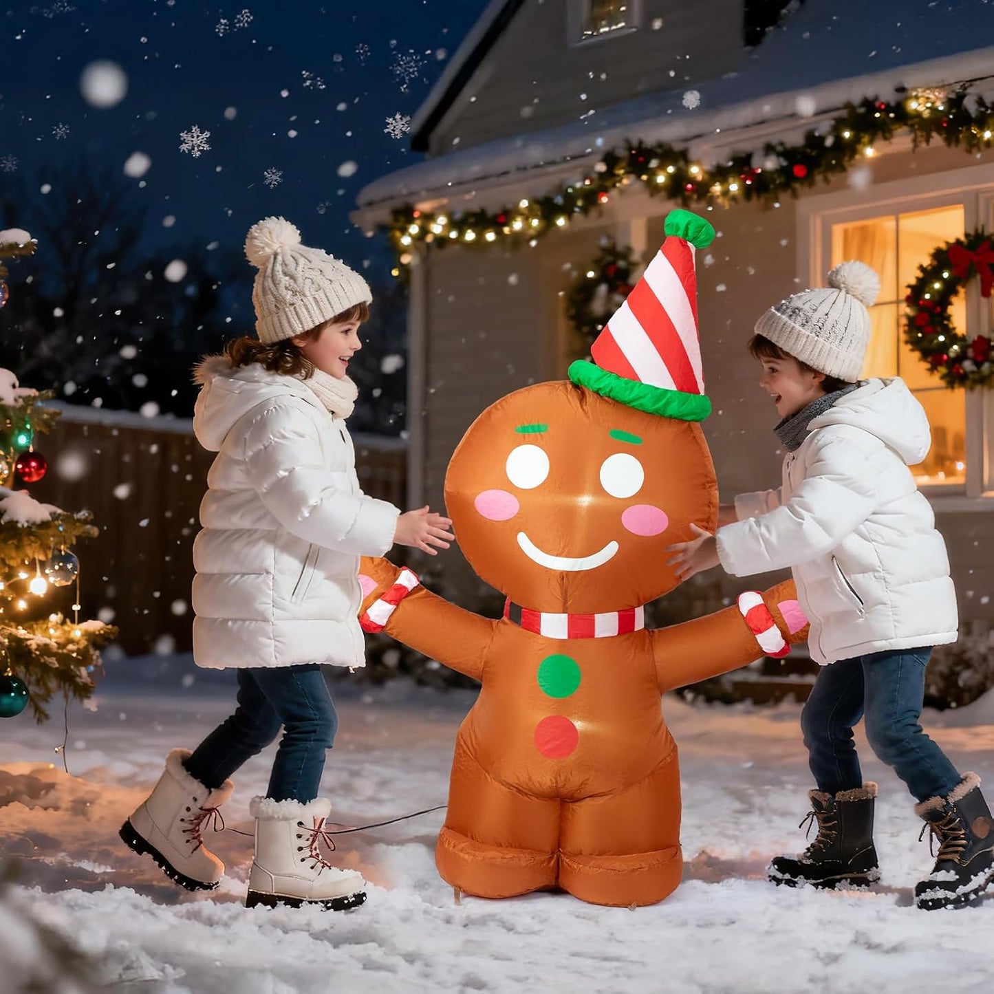4FT Christmas Inflatables Outdoor Decorations, Gingerbread Man Blow Up