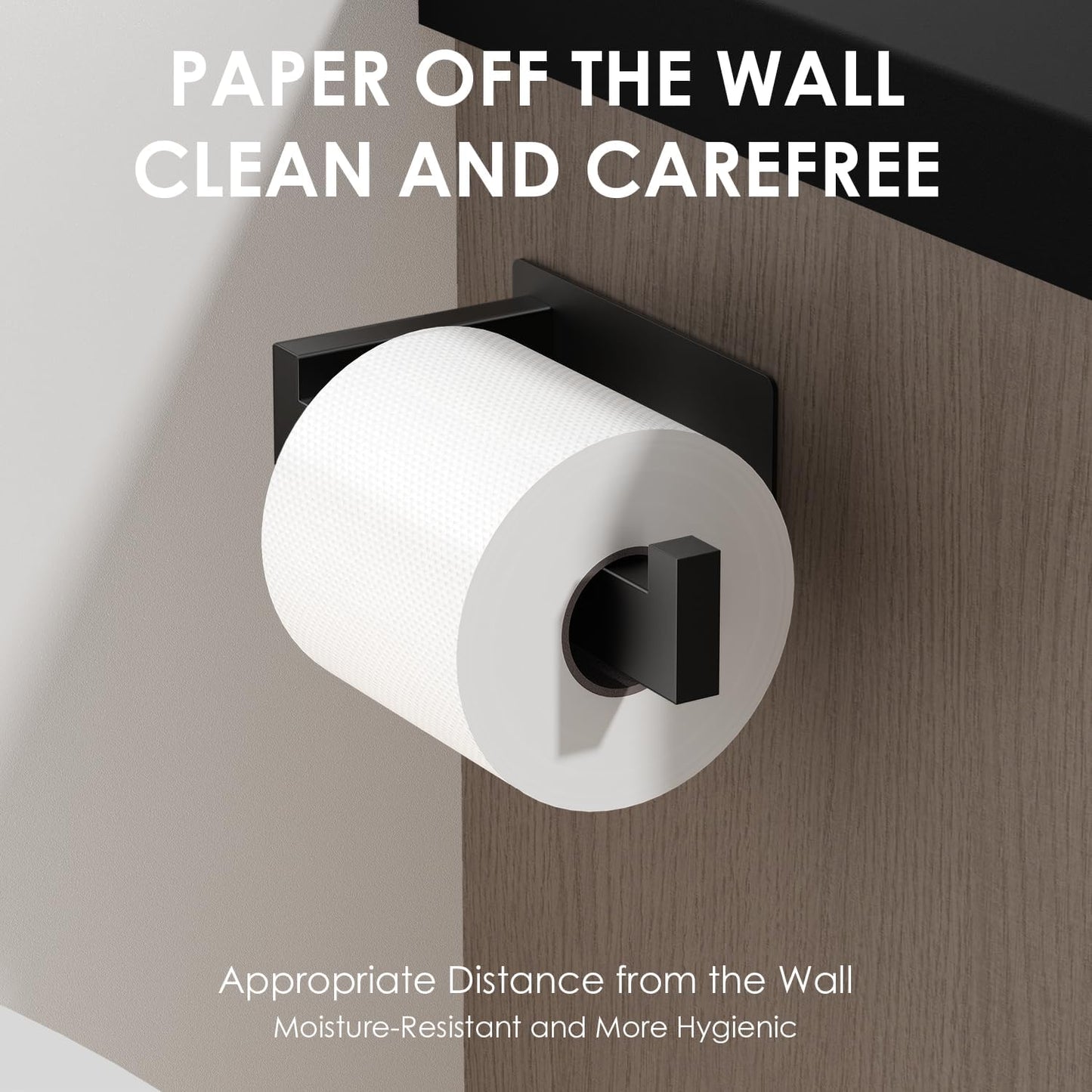 Auxmir Matte Black Toilet Paper Holder, Self Adhesive Toilet Roll Holder Wall Mount, Premium Thicken SUS304 Stainless Steel, Rustproof No Drilling Toilet Tissue Holder for Bathroom Kitchen Washroom RV