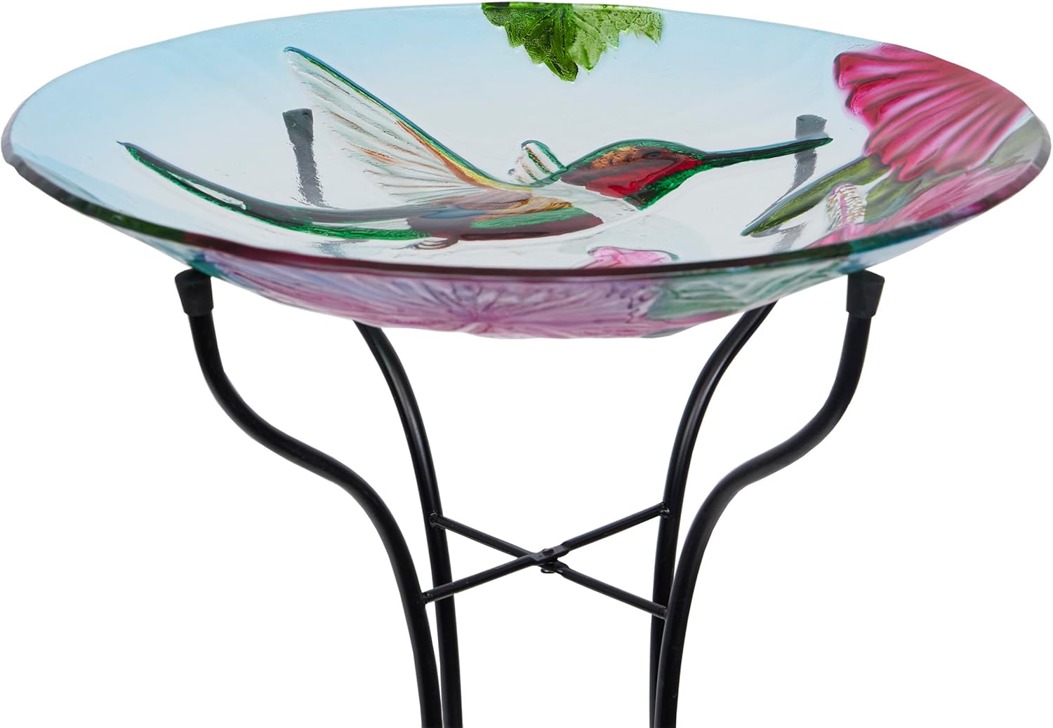 Alpine Corporation 26" Tall Outdoor Glass Floral Hummingbird Birdbath 