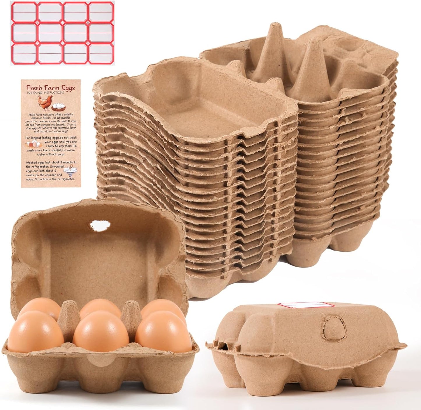 40 Pack Half Dozen Egg Cartons Bulk 6 Count, Empty Natural Paper Pulp 