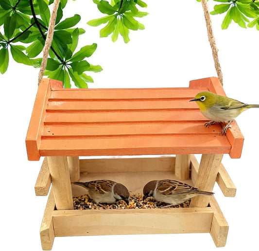 Bird Feeders for Outdoors, Wooden Squirrel-Proof Hanging Bird Feeder w