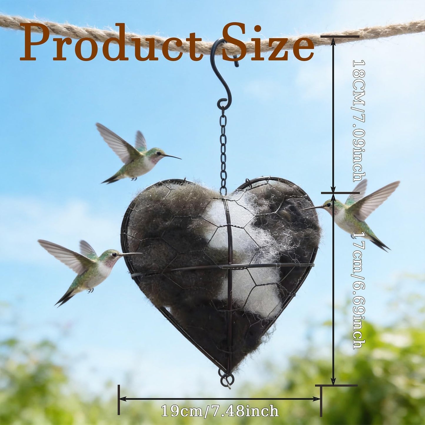 WesGen Handmade Bird Nesting Heart Refillable, 4 Bags Natural Bird Nes