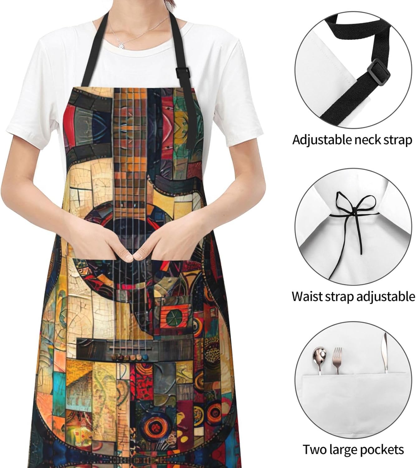 Art Guitar Pattern print Waterproof chef's apron with pocket apron for kitchen cooking baking barbecue and gardening