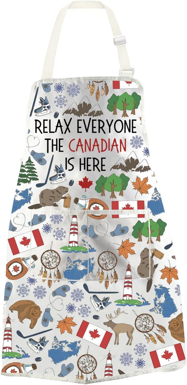 WCGXKO Relax Everyone the Canadian Is Here Kitchen Apron Funny Canadian Canada Gift Canada Day Gift