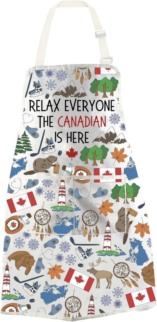 WCGXKO Relax Everyone the Canadian Is Here Kitchen Apron Funny Canadian Canada Gift Canada Day Gift