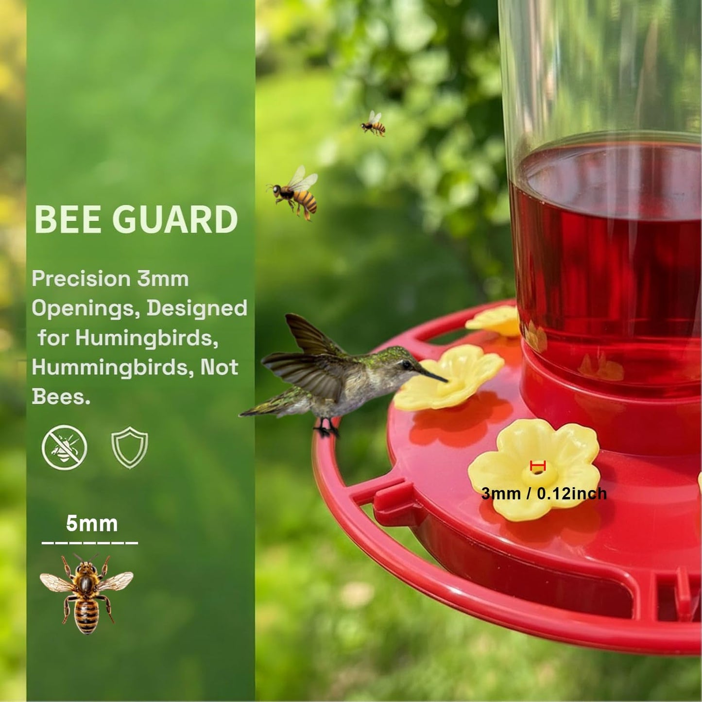 Plastic Hummingbird Feeders for Outdoors 2 Pack - 20oz Leak Proof, 6 Bee-Proof Ports with Ant Moat, Wide Mouth Easy Clean, Stainless Steel Locking Clasp for Backyard, Garden & Deck Use