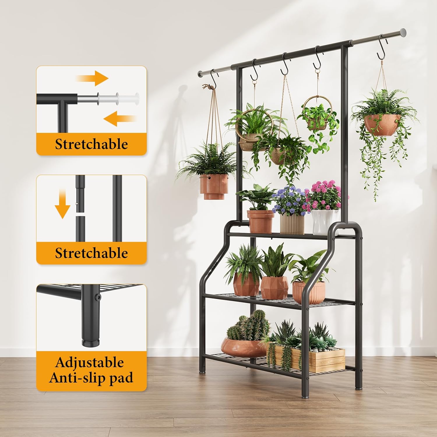 Plant Stand Indoor Outdoor, 3-Tier Heavy Duty Metal Hanging Plant Shel