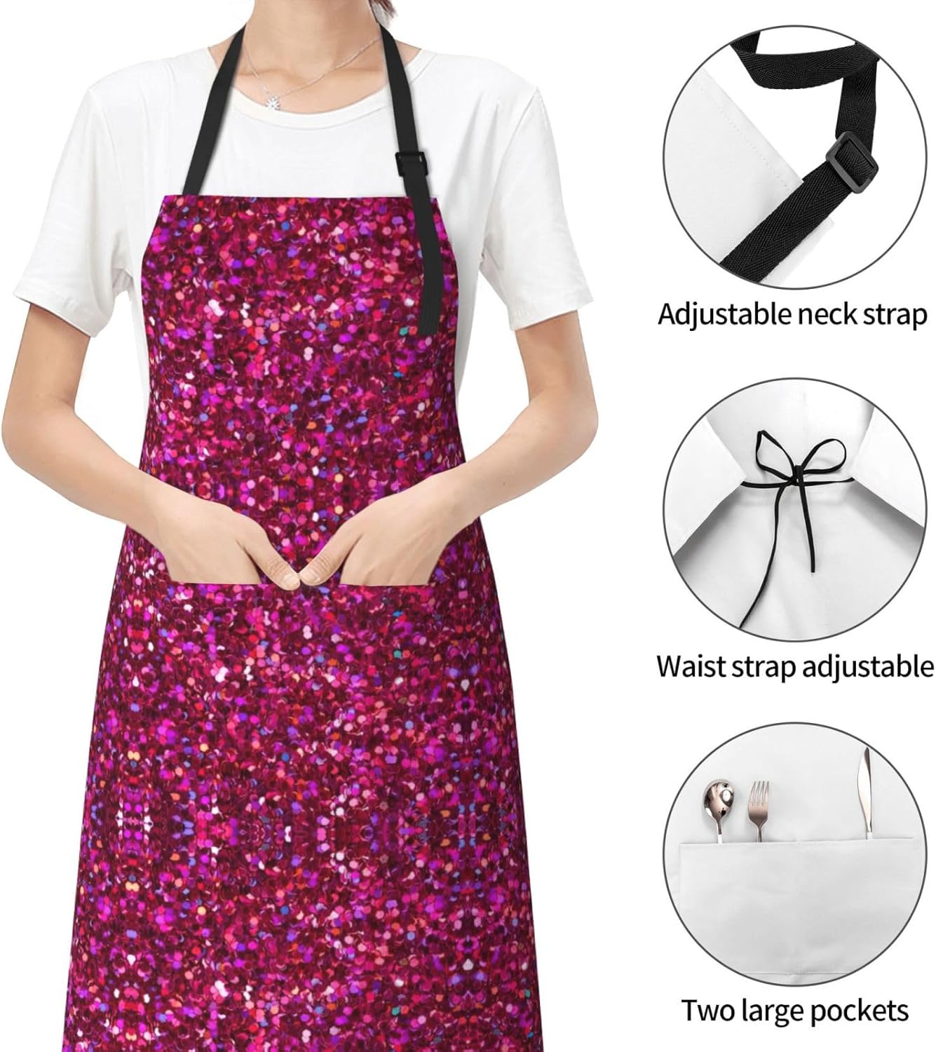 Glitter pattern print Waterproof apron with pocket adjustable cooking apron for adult kitchen bibs to bake