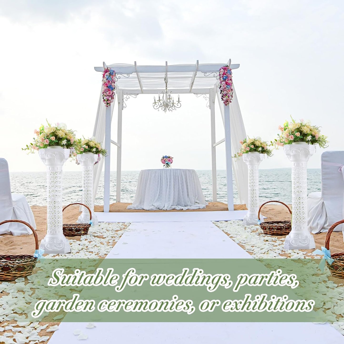 2 Pcs Wedding Roman Column Greek Pillars Stand Plastic Wedding Pillars Columns for Ceremony Flowers Plant Holder for Ceremony Event Party (Heart Shaped,10.63 x 10.63 Inches)