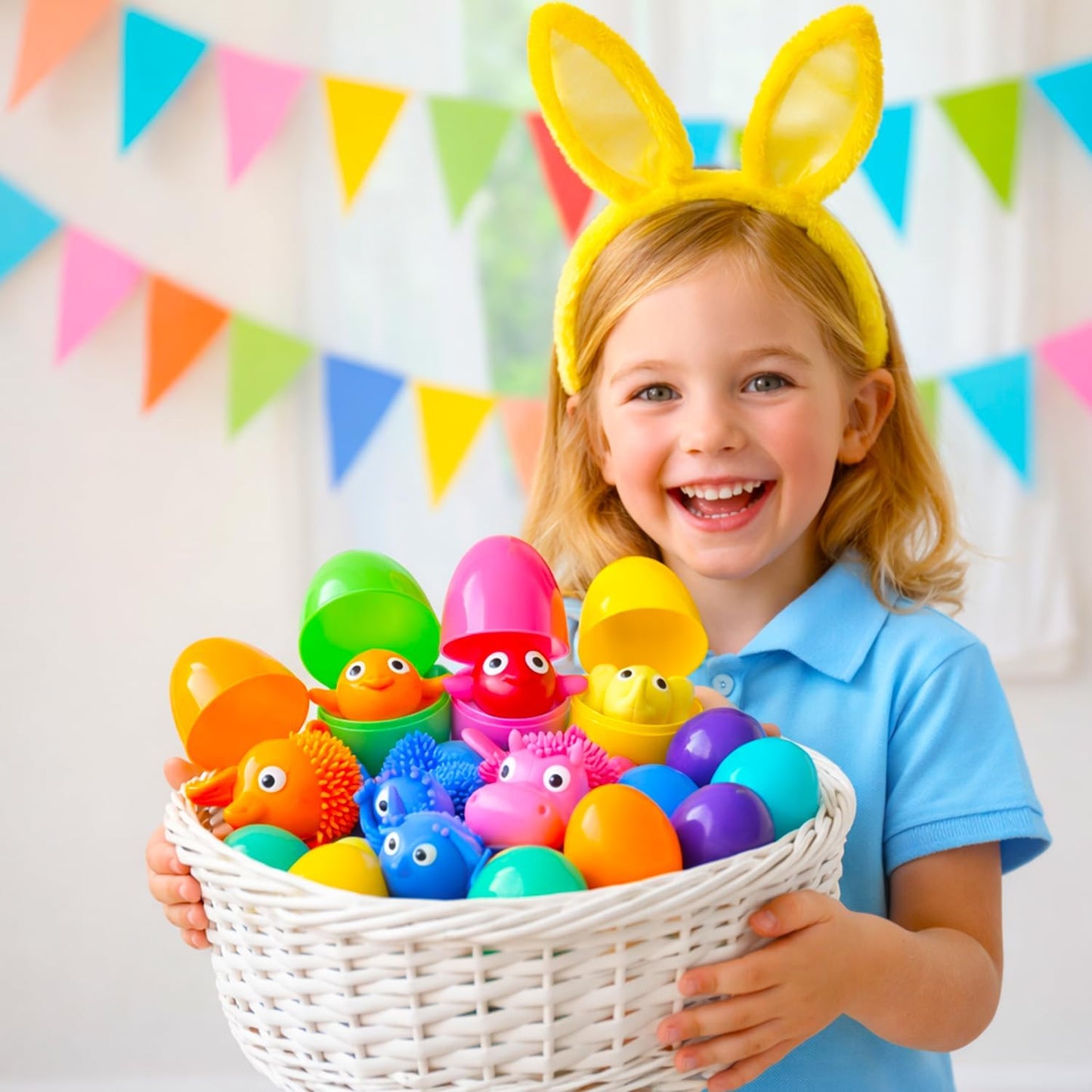 24Pack Easter Prefilled Eggs with Squishy Toys Inside Bright Plastic Easter Eggs Filled Cute Stress Reliever Squishy Toy for Easter Basket Stuffers Animal Easter Egg Filler Classroom Prize Supplies