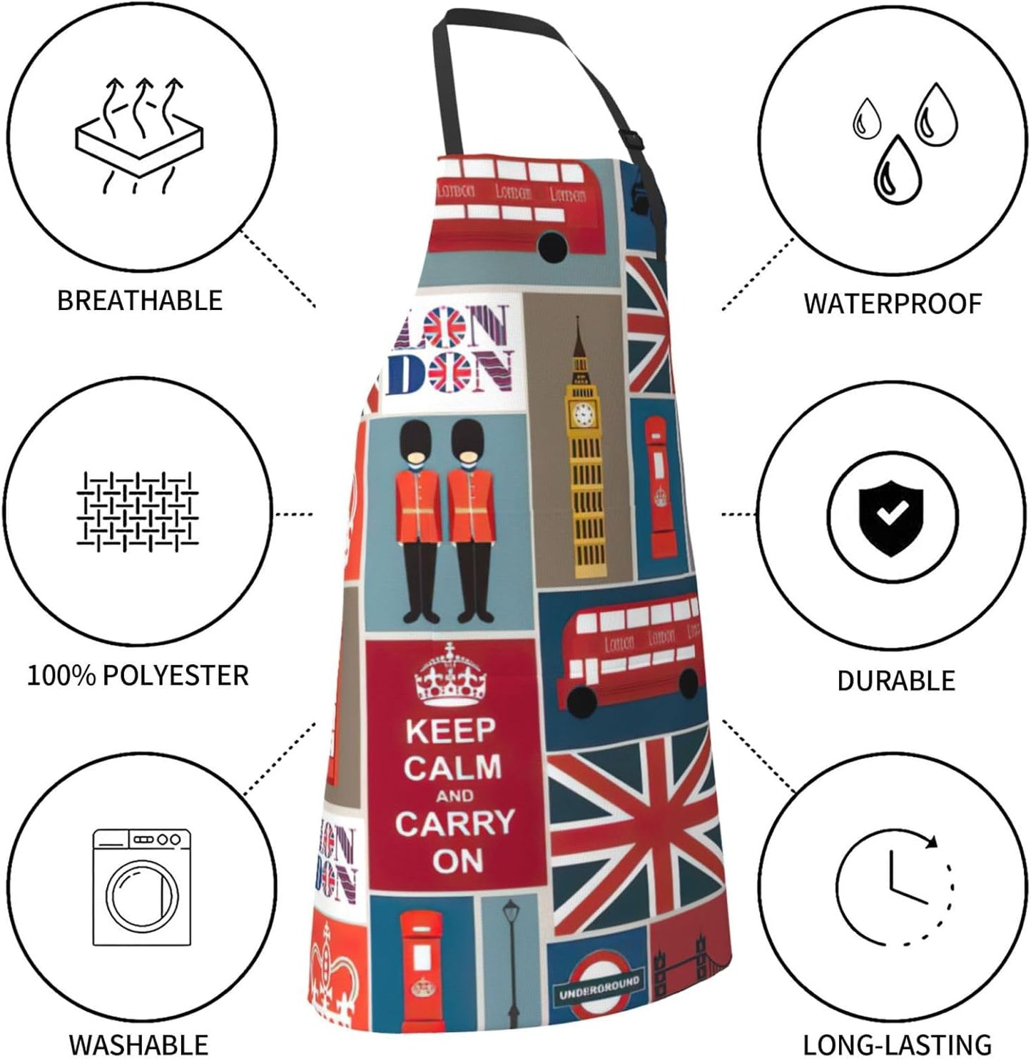 England Symbols Print 28x33 In Adult Kitchen Apron with Pockets Versatile Chef Smock for Cooking Baking