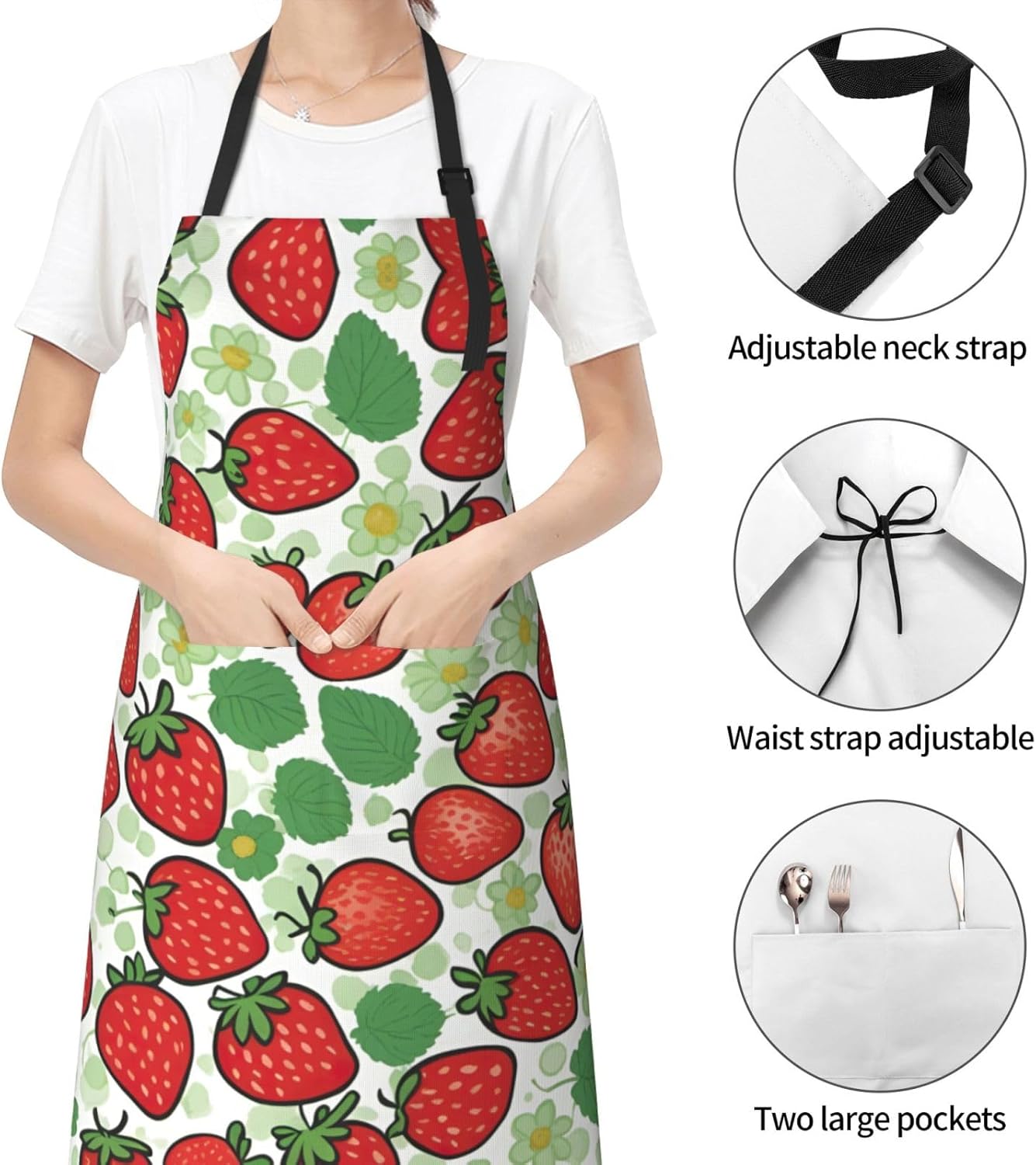 Strawberry pattern print Waterproof chef's apron with pocket apron for