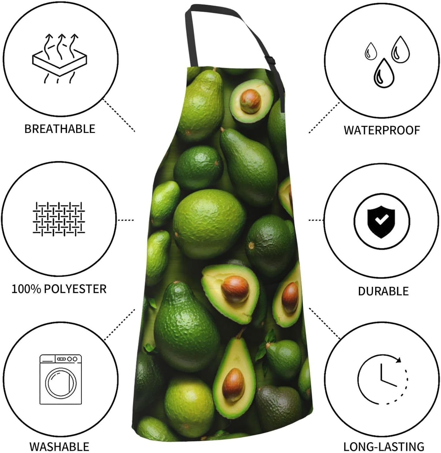 Avocado Pattern print Waterproof chef's apron with pocket apron for ki