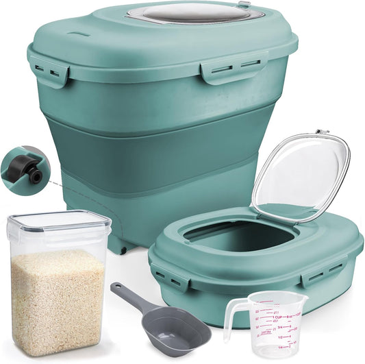 Rice Storage Bin Cereal Containers, 13-50lb Collapsible Rice Container