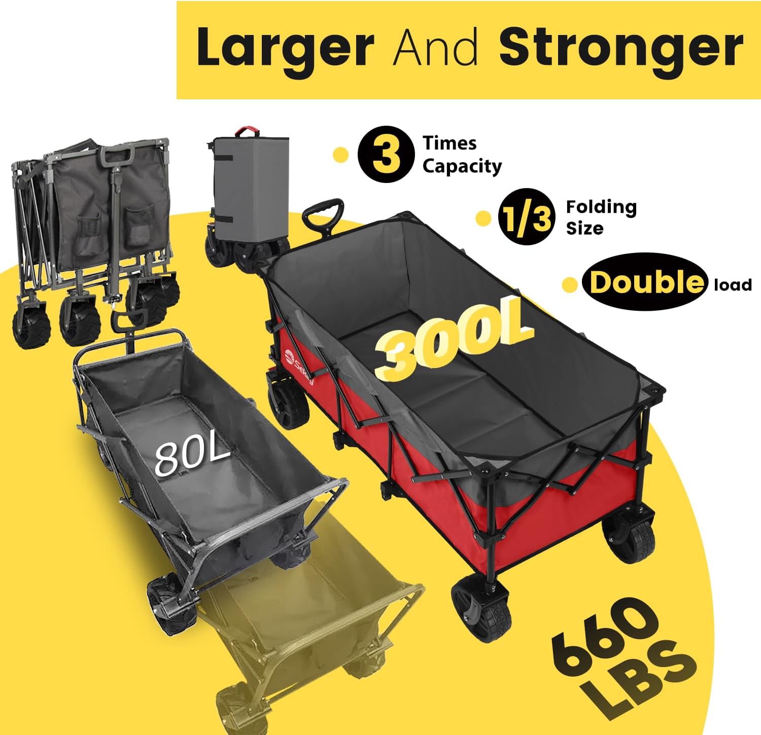 Sekey 48''L Collapsible Foldable Extended Wagon with 660lbs Weight Cap