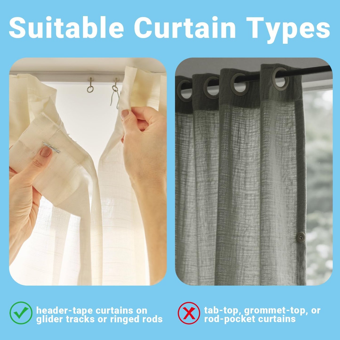 1.2 Inches Curtain Hooks, Sopito 58pcs Metal Drapery Pin and Hook for Door Window Shower Curtain, Silver White