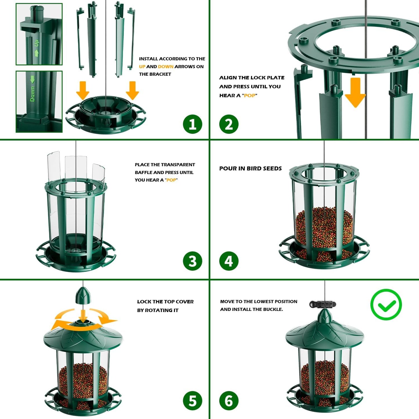 Birdream Bird Feeders for Outdoors, Classic Castle Design Fun Assembly Hanging Bird Feeder, Attracting Wild Birds Cardinals Goldfinches Chickadees Finches Sparrows - Green