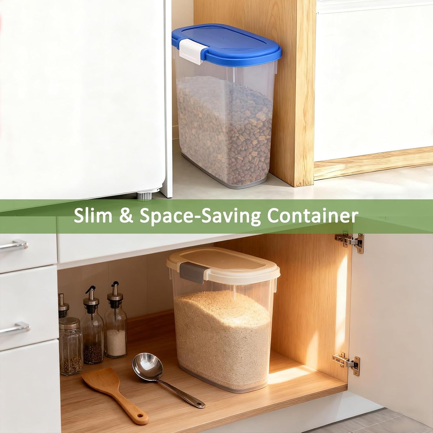 10-15 Lbs Dog Food Storage Container Airtight - Slim Pet Cat Food Container with Lid, Scoop and Cup - Clear Plastic Dry Food Storage Bin for Dogs, Cats, Bird Seeds, Kibble, Pellets, Rice, Flour