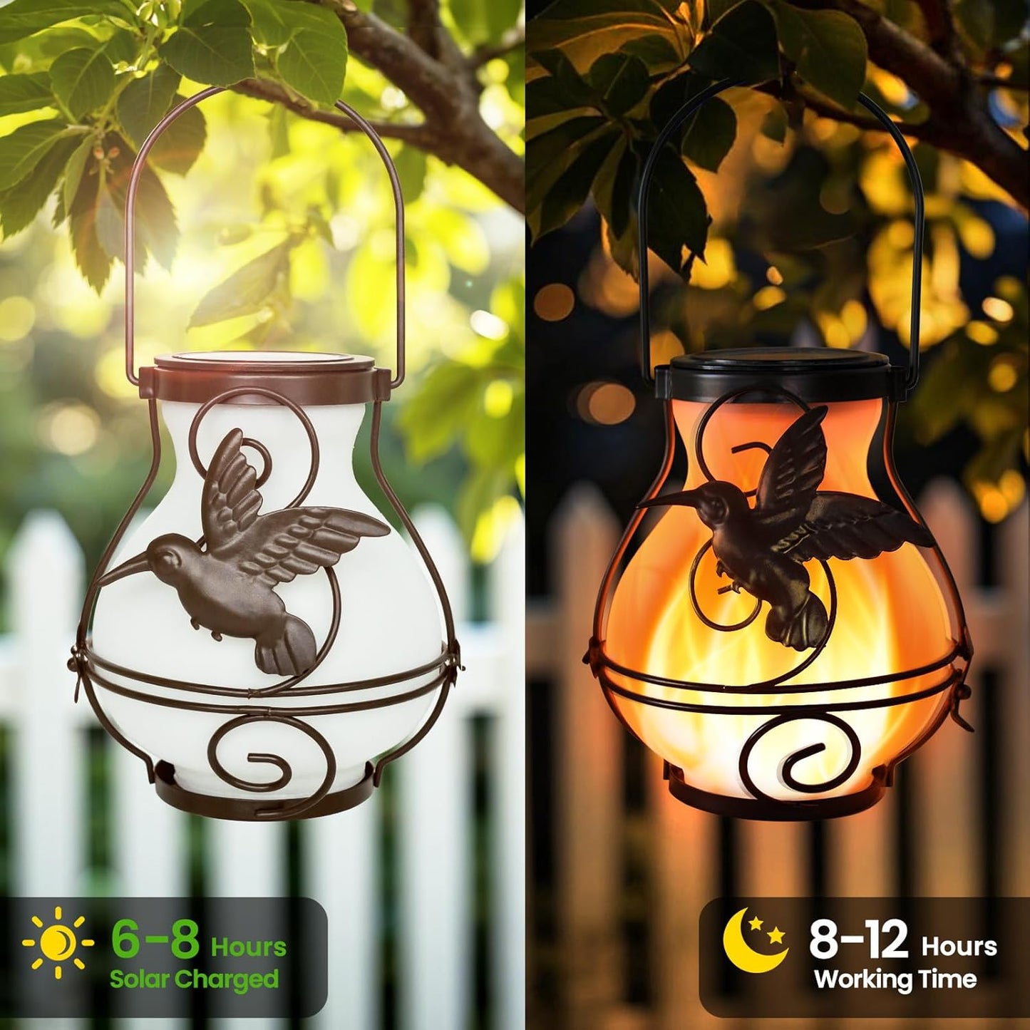 2 Pack Solar Lanterns Outdoor Waterproof Flickering Flame Lights Hummi