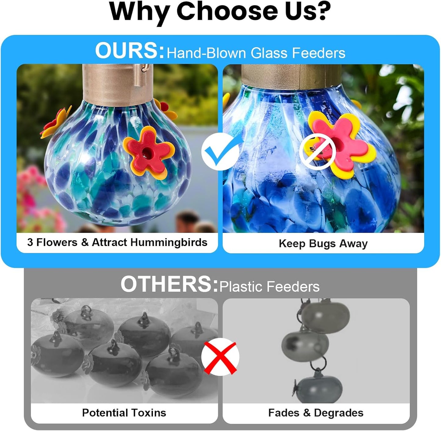 Dome Camera, HD Hummingbird Feeder with Solar Light & Security Camera with Color Night Vision, Motion Detection, Two-Way Audio & Built-in Spotlight, 1-Pack (Blue)