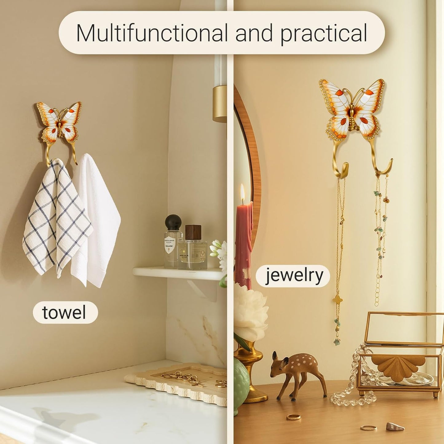Weysat 2 Pcs Decorative Wall Hook Vintage Butterfly Shaped Wall Hook C