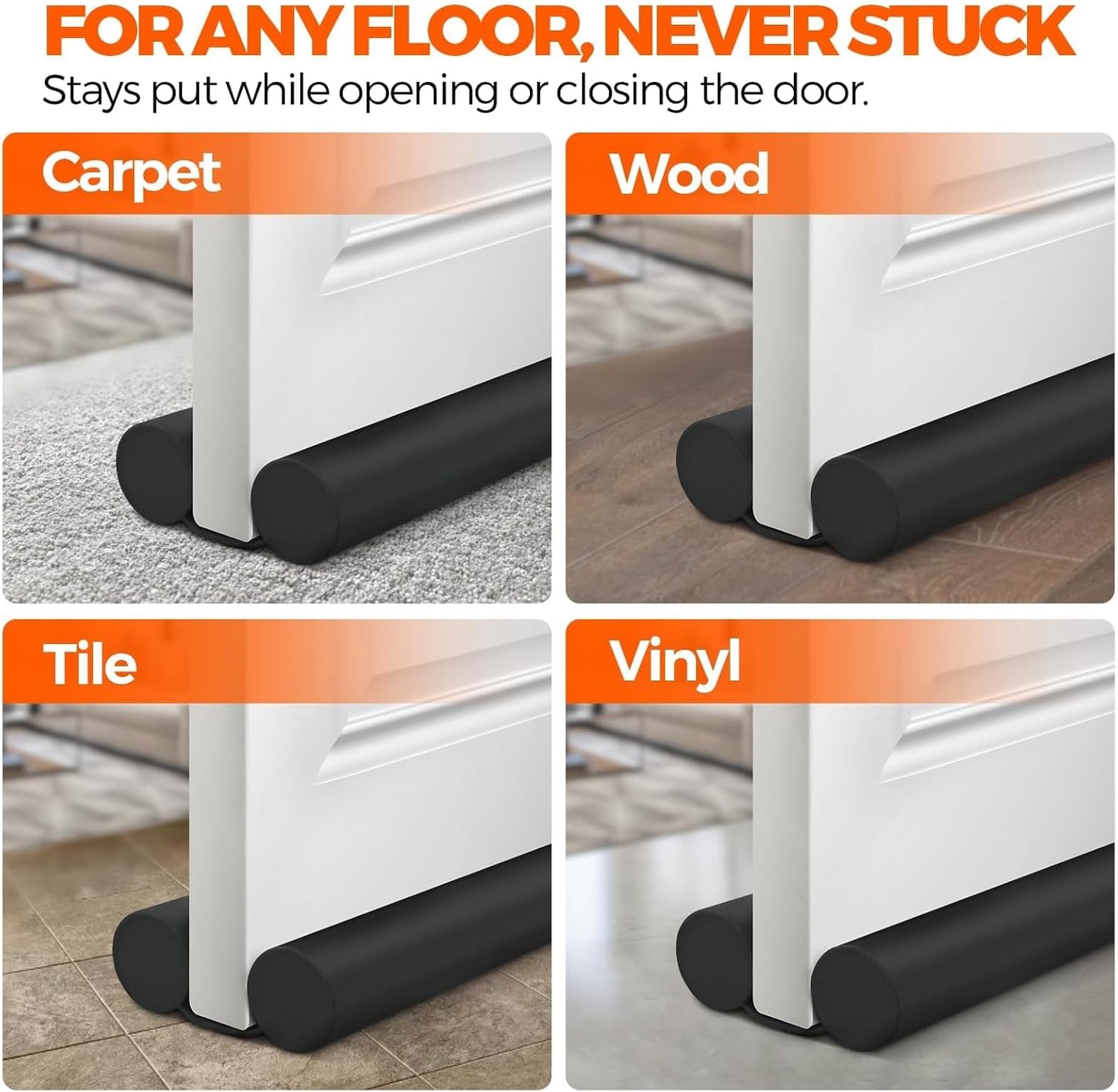Holikme Door Draft Stopper Weather Stripping Draft Stopper for Bottom of Door Window Breeze Blocker Adjustable Door Sweeps, Black