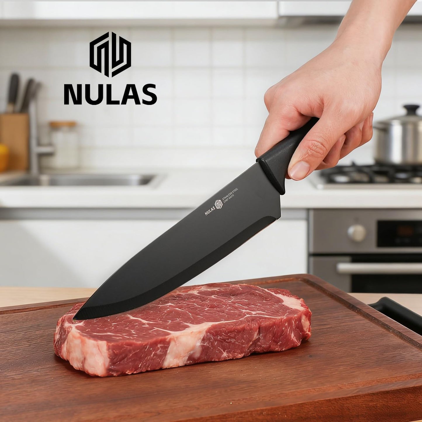 Knife Set, 8-Piece Kitchen Knife Set with Universal Block - Anti-Rust 