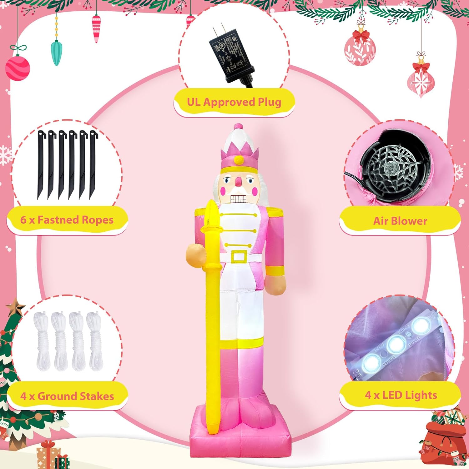 OurWarm 8FT Christmas Inflatable Outdoor Decoration, Pink Nutcracker I