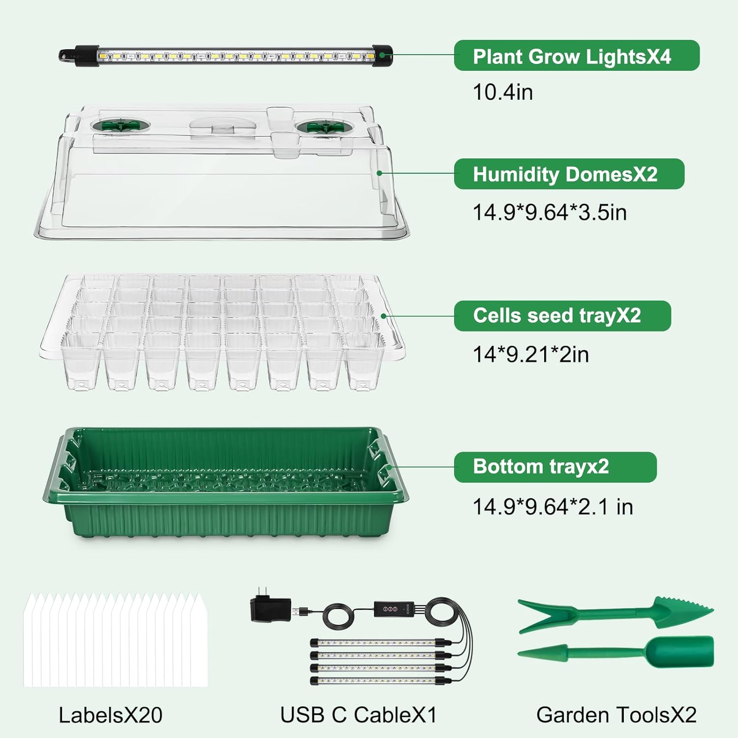 Seed Starter Tray with Timed Grow Light, 2 Pack 80 Cells Plant Starter