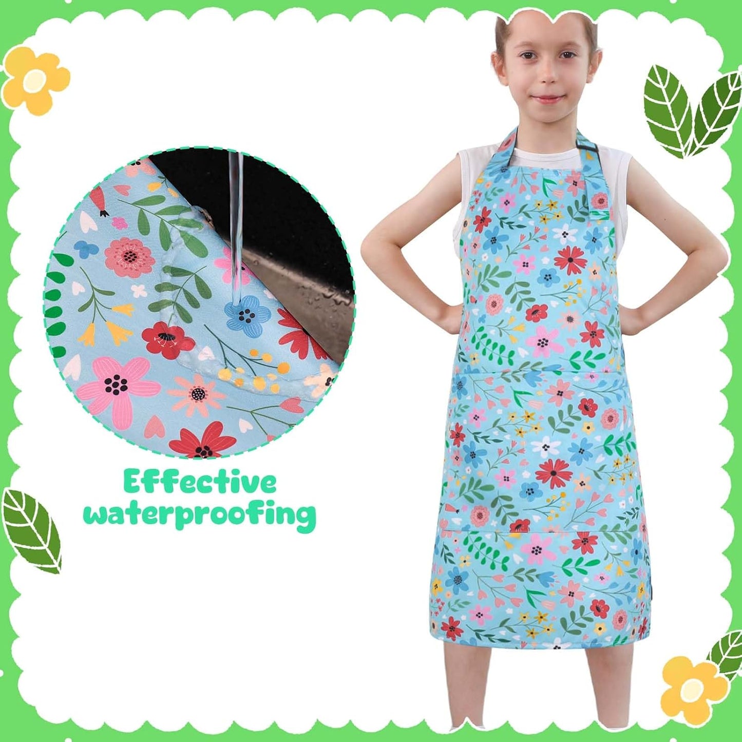 2 Pack Kids Apron, Cute Cooking Aprons, Waterproof Art Apron with Pock