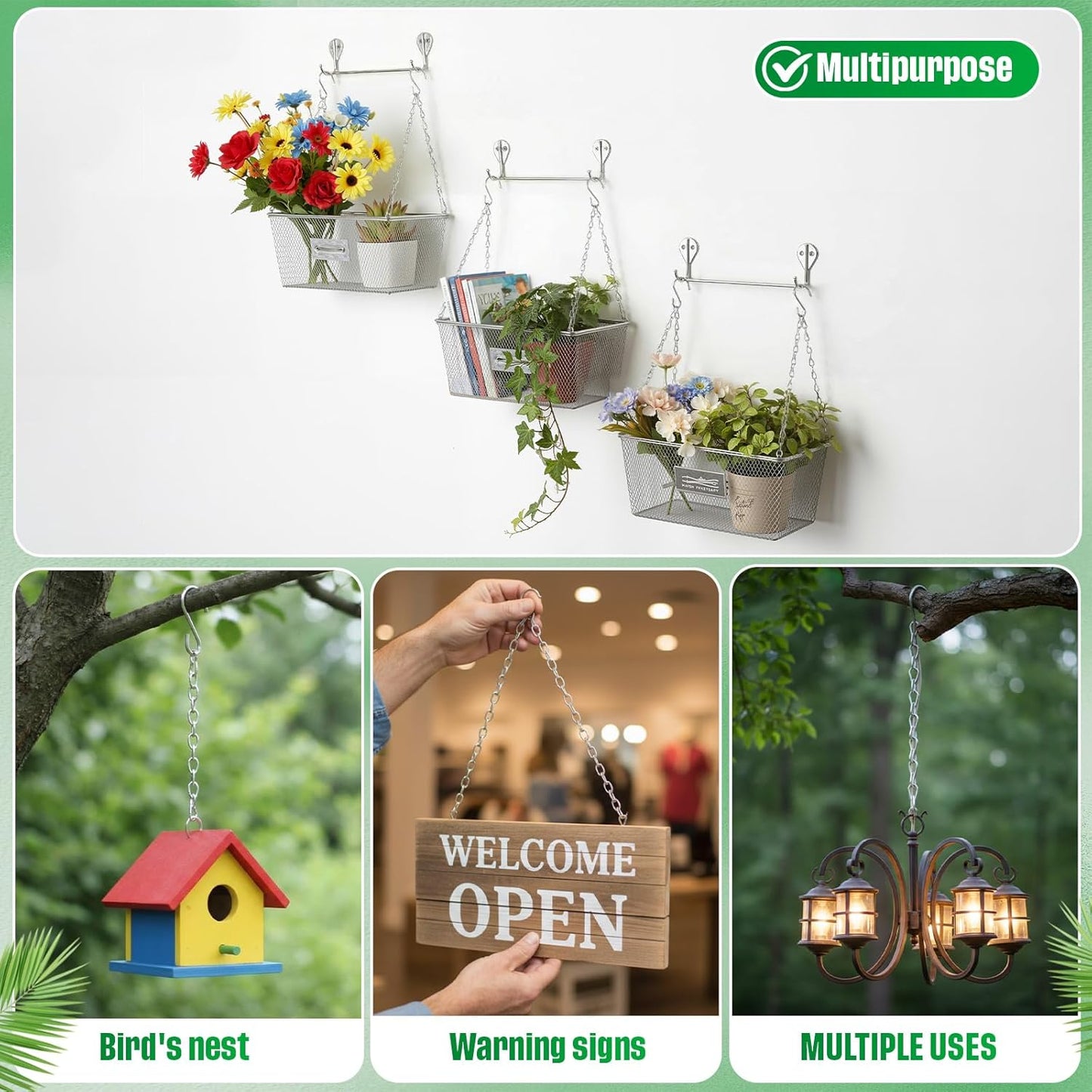 2 Pack Hanging Chain for Bird Feeders, Planters, Lanterns and Ornaments (9.5 Inch, Silver)