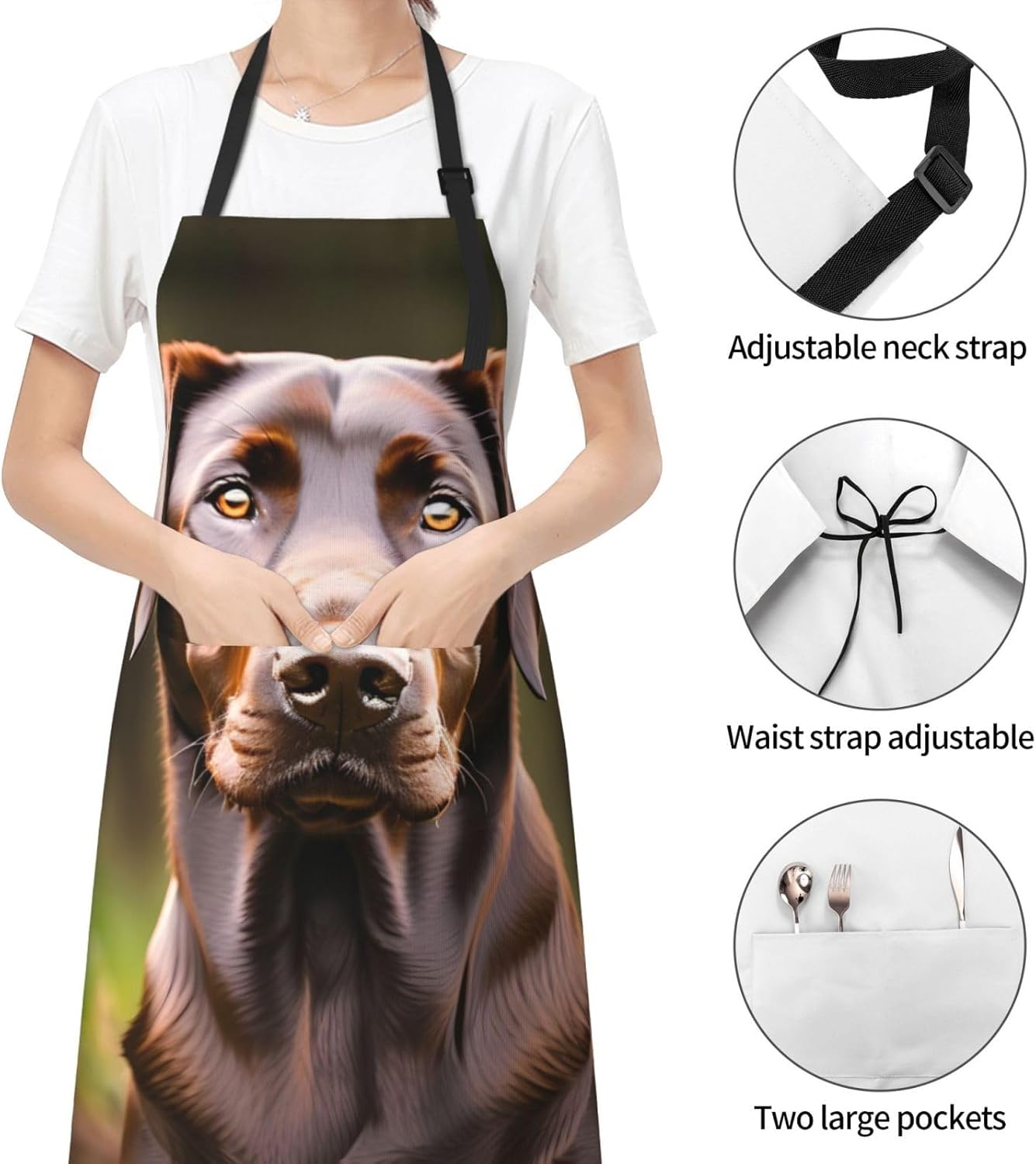Brown Labrador Retriever Print Laundry apron 28x33 In Waterproof Kitchen Apron with Pockets for Cooking Baking