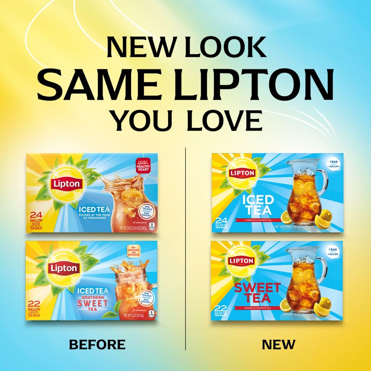 Lipton Unsweetened Iced Tea Bags, Gallon-Sized Zero Calories, 24 Total Tea Bags