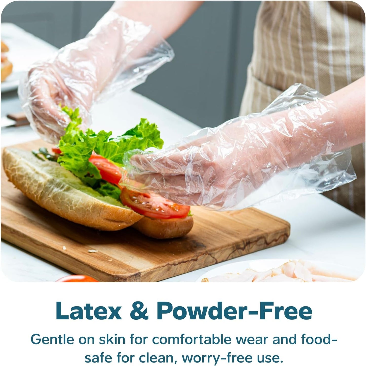 GUSTO Disposable Poly Gloves for Food Prep, Cooking & Food Service – Clear Plastic, Latex & Powder Free, One Size