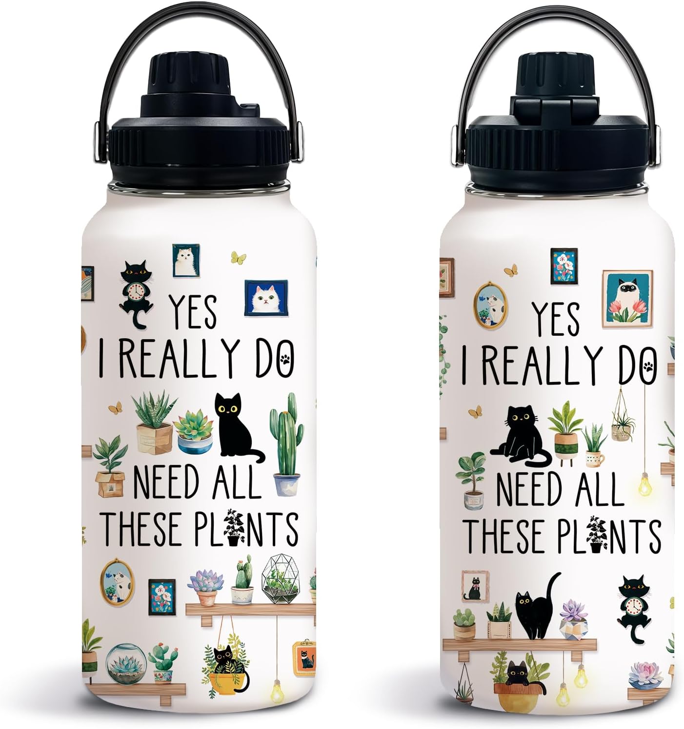 Gardening Gifts for Women, Plants Cat Water Bottle with Lid 32oz, Garden Gift for Plant Lovers Gardeners Lady Women, Plant Travel Cup Insulated Tumbler for Thanksgiving Christmas, 1 PCS