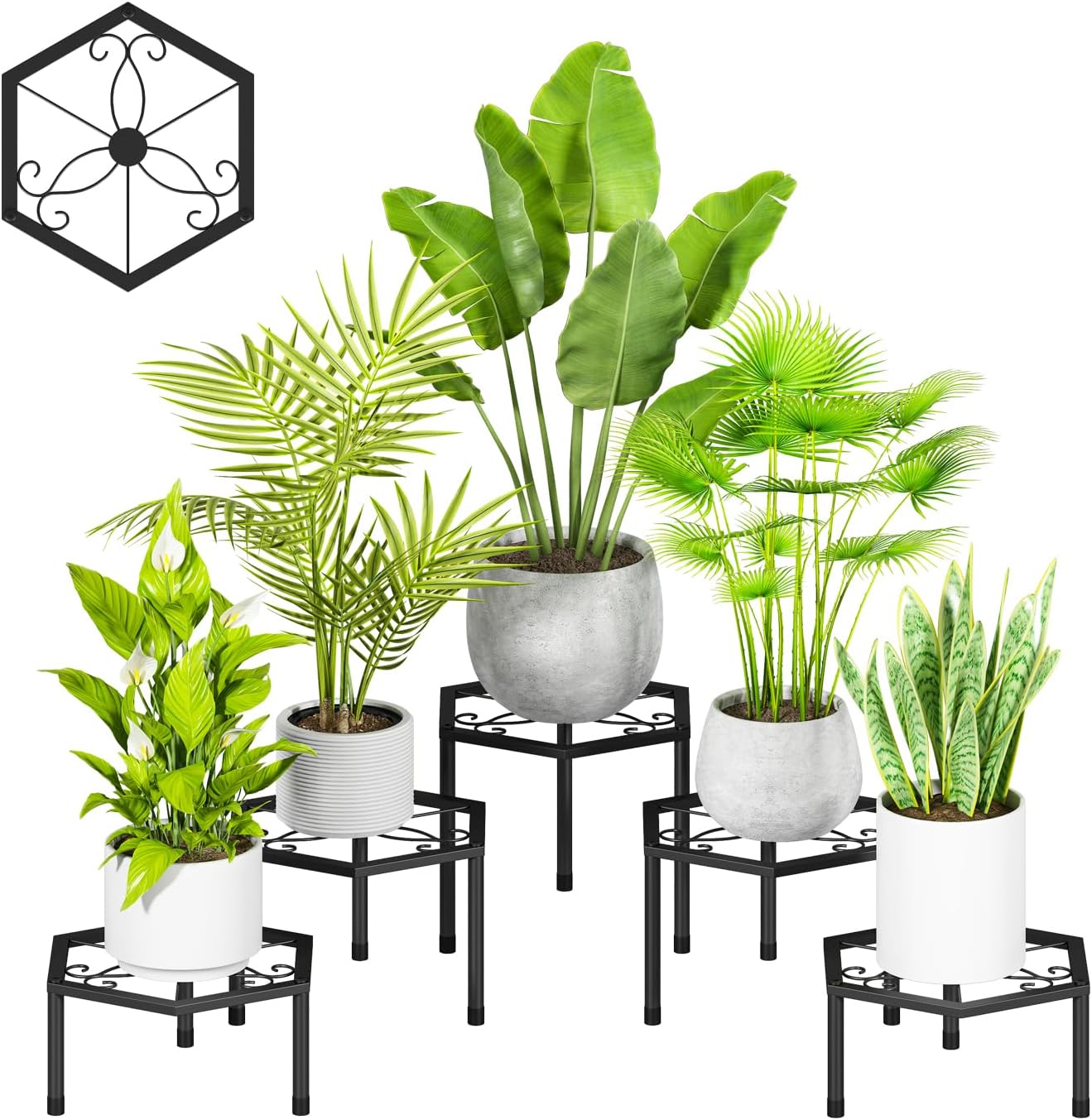 5-Pack Metal Plant Stands, Anti-Rust Iron Flower Pot Stand Plant Pot S