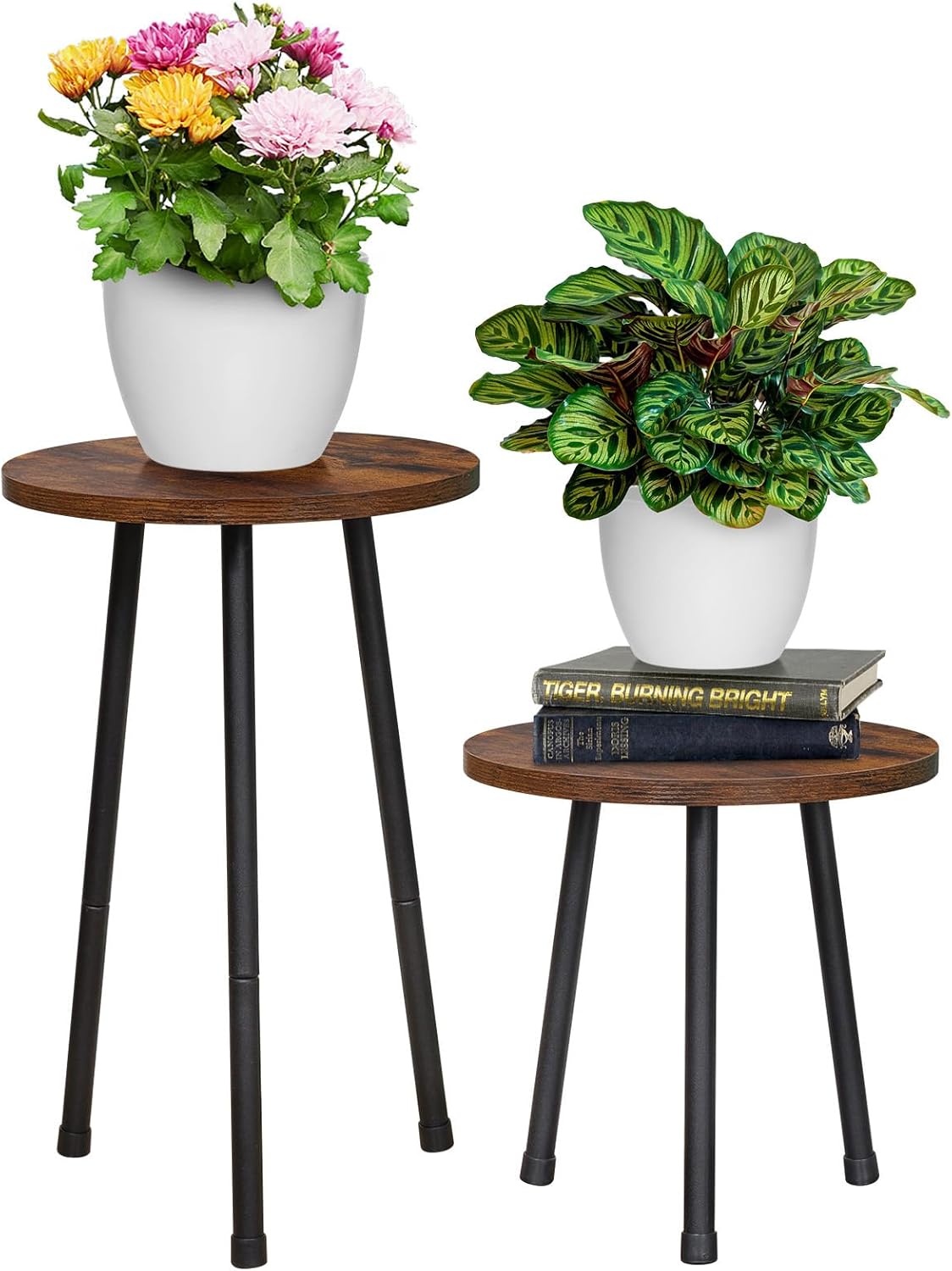 2 Pack Indoor Plant Stand, Mid-Century Wooden Style Plant Holder, Indo