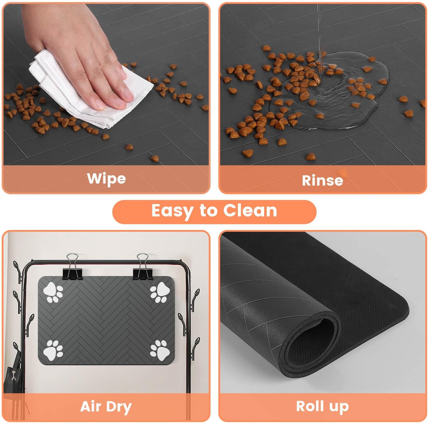 Pet Feeding Mat-Absorbent Pet Placemat for Food and Water Bowl, with W
