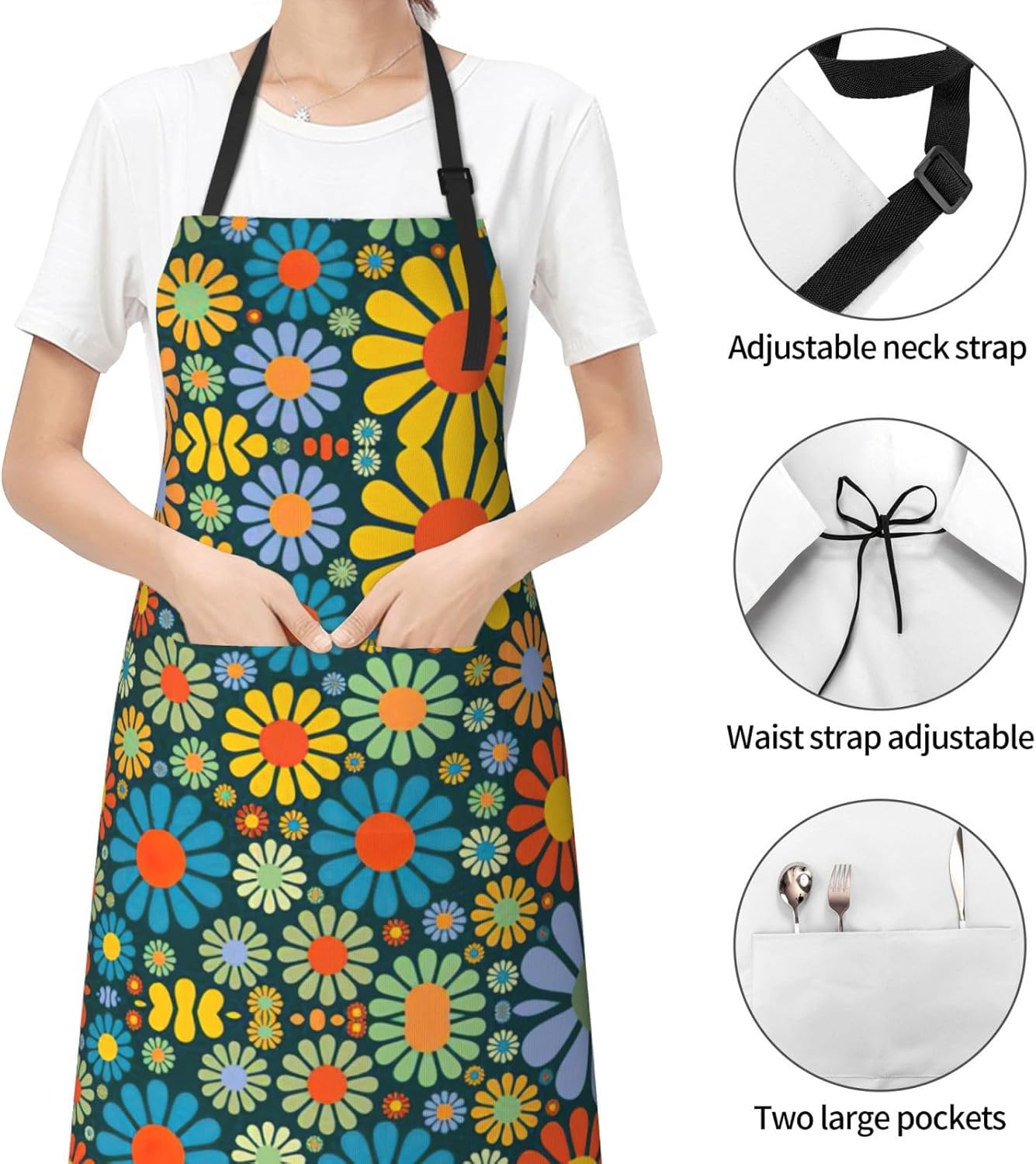 Hippie Pattern Print Laundry apron 28x33 In Waterproof Kitchen Apron with Pockets for Cooking Baking