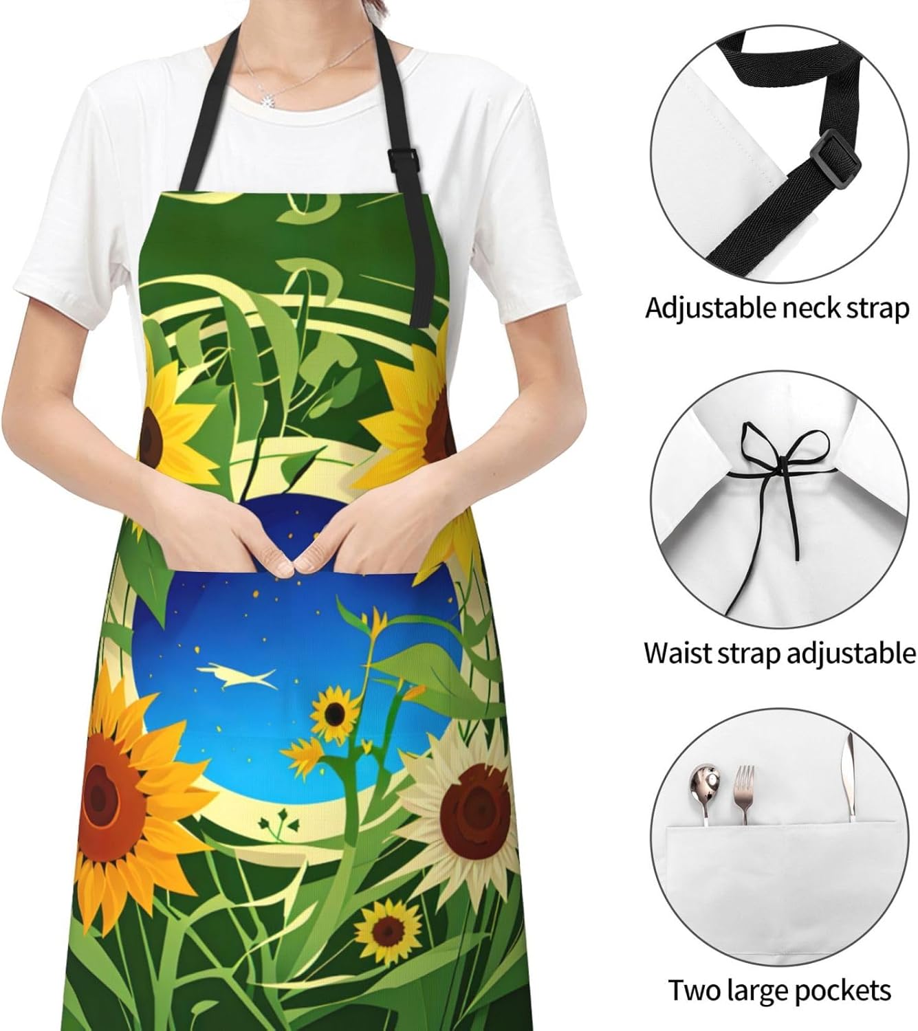 Sunflower Pattern print Waterproof chef's apron with pocket apron for kitchen cooking baking barbecue and gardening