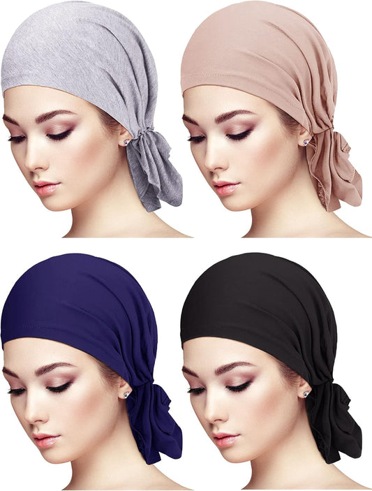4 Pieces Slip-On Pre-Tied Head Scarves Women Headwear Turban Beanie Ca