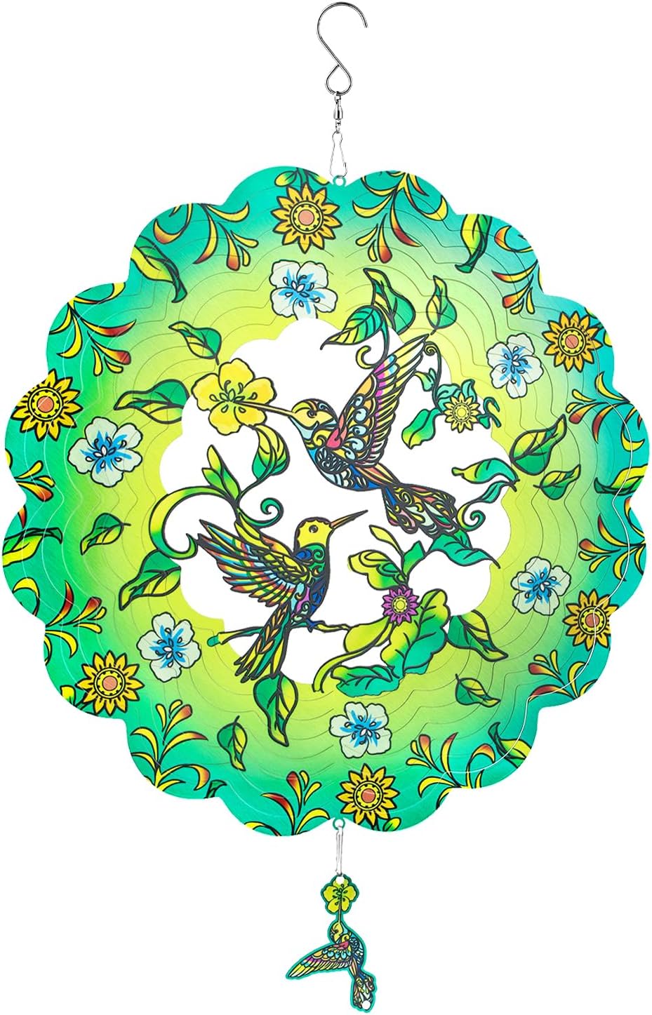 Charming Hummingbird Wind Spinner-12 Inch Stainless Steel Decoration for Outside with Bright Colors, Safe Edges and Unique Design, Great Gifts for Mom/Ladies, Doubles as Scare Birds Away