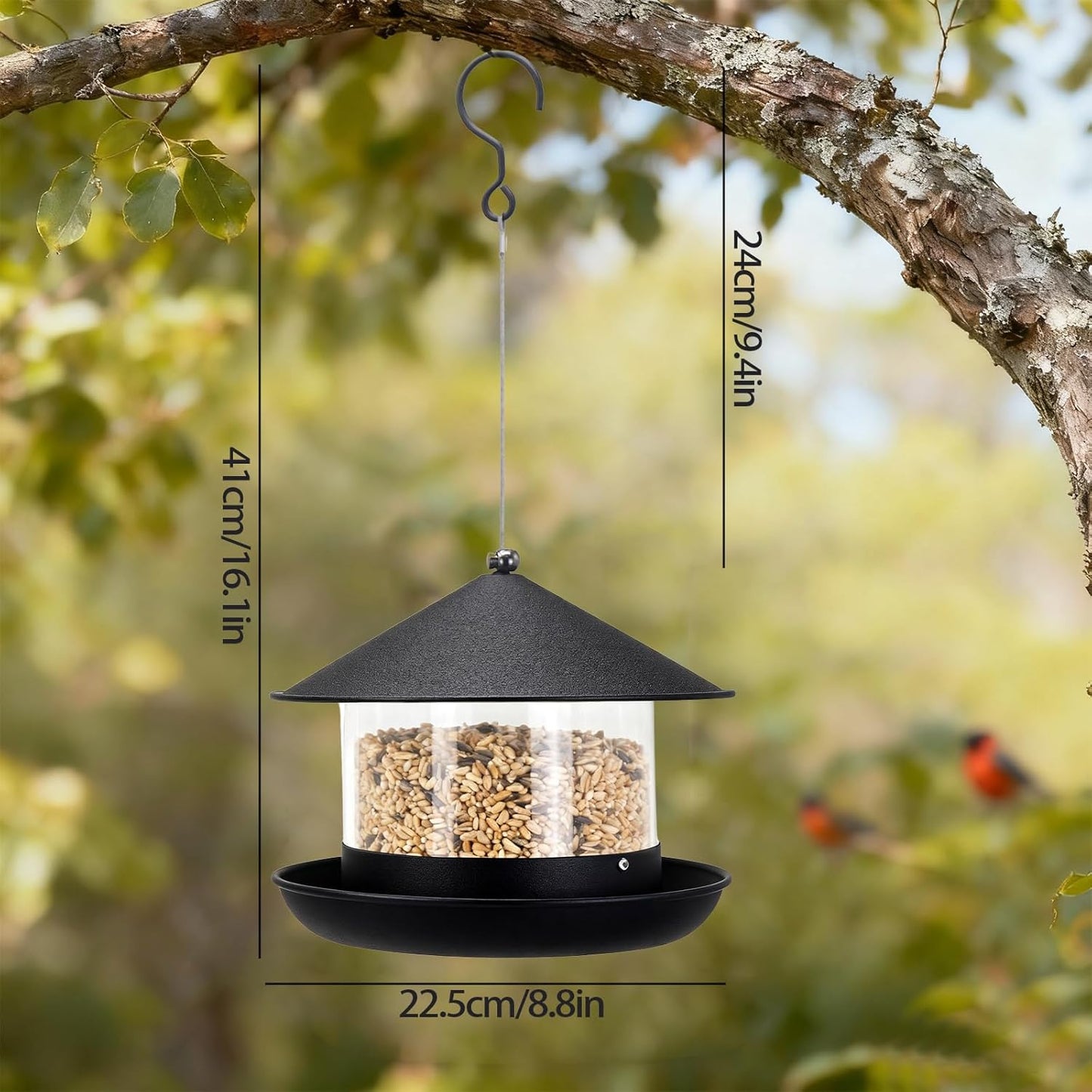 Wild Bird Feeder, Large Capacity Hanging Bird Feeder with Multiple Suspension Options, Black (Black)