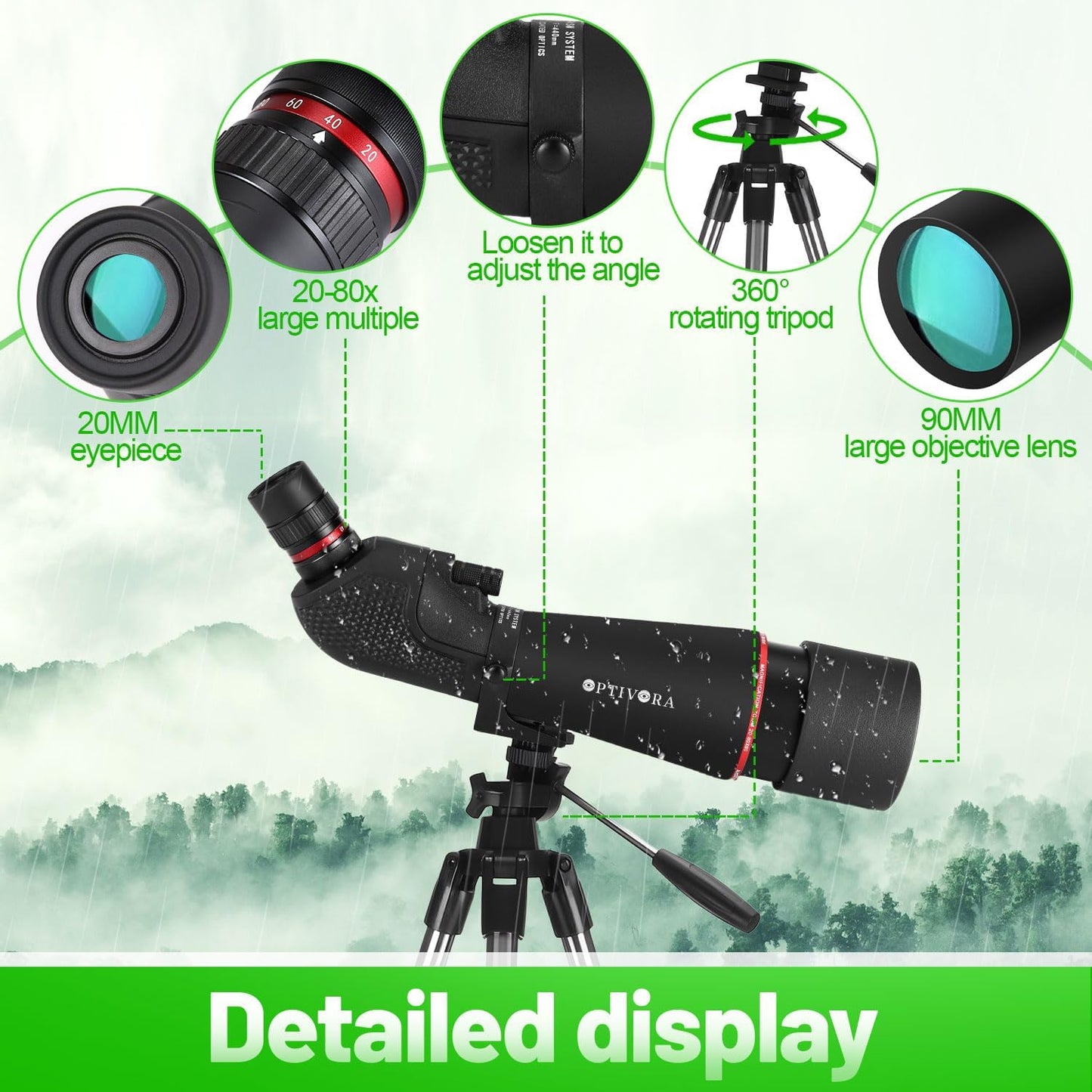 Spotting Scopes,20-80x90mm Birding Scope Equipped with Tripod and Phone Holder,and Can Also Be Used as a Spotting Scopes for Target Shooting,Hunting and Other Multi-Purpose Spotter Scope